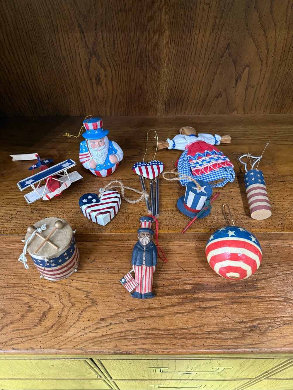 Lot of 10 Patriotic Red, White & Blue Holiday Ornaments Set - Stars & Stripes